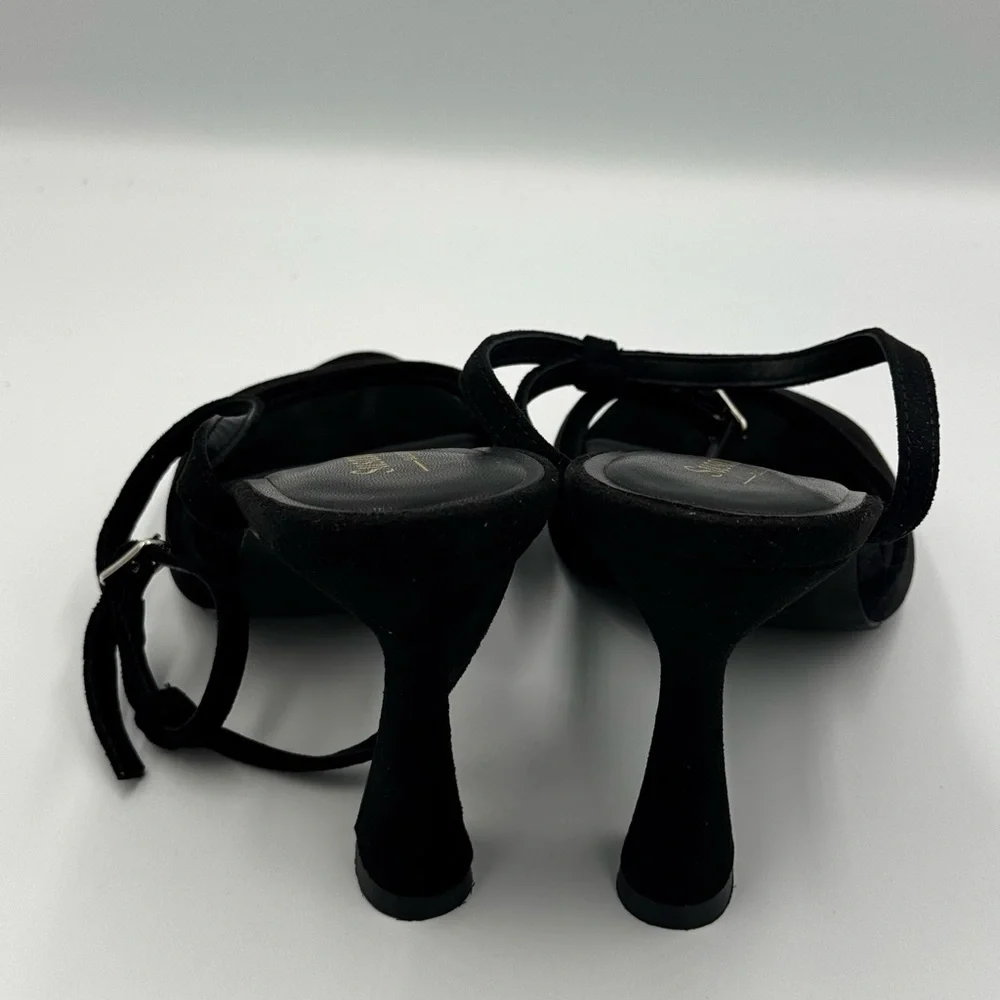 Susaniny Black Suede Heels – Strappy Block Heel Sandals Size 10
